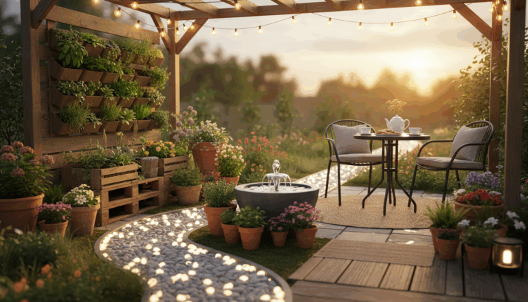 Cool garden ideas featuring DIY glow-in-the-dark paths and vertical greenery — creative outdoor design inspiration for modern backyard spaces.”