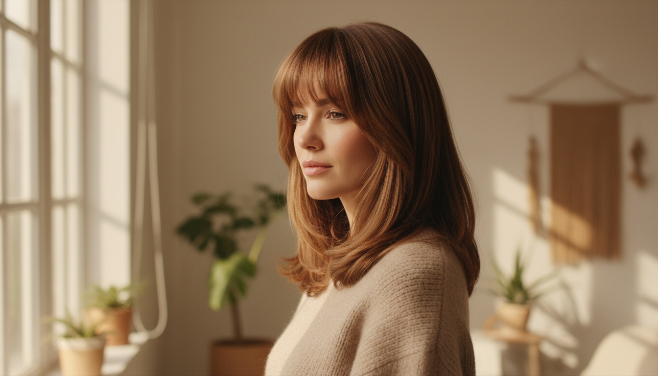 Effortless layered haircut with glossy shine in natural tones — fresh, polished 2025 hair trend.