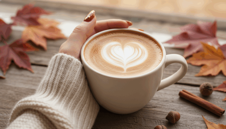 Image showing cozy fall nails pumpkin spice warm neutrals.