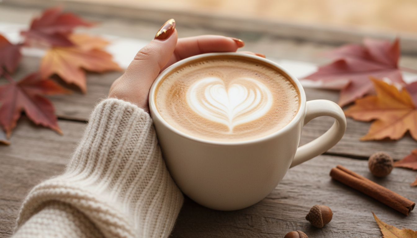 Image showing cozy fall nails pumpkin spice warm neutrals.