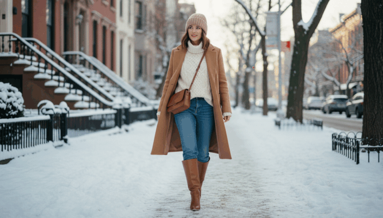 Cozy winter fashion inspiration with chic layered outfits in soft neutral tones — stylish cold-weather look ideas for women.