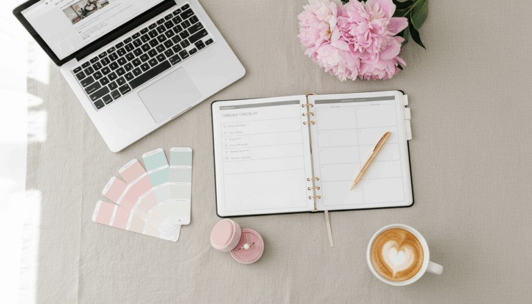 Dream wedding planning vision board with timeline, mood images, and elegant inspiration for brides creating their perfect day