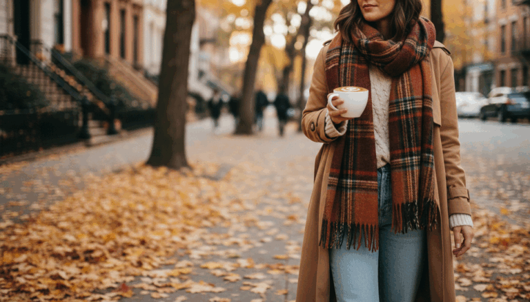 Cozy chic fall outfit with layered knits, jeans, and neutral tones — effortless autumn style inspiration for women.