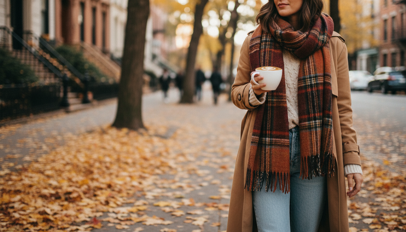 Cozy chic fall outfit with layered knits, jeans, and neutral tones — effortless autumn style inspiration for women.