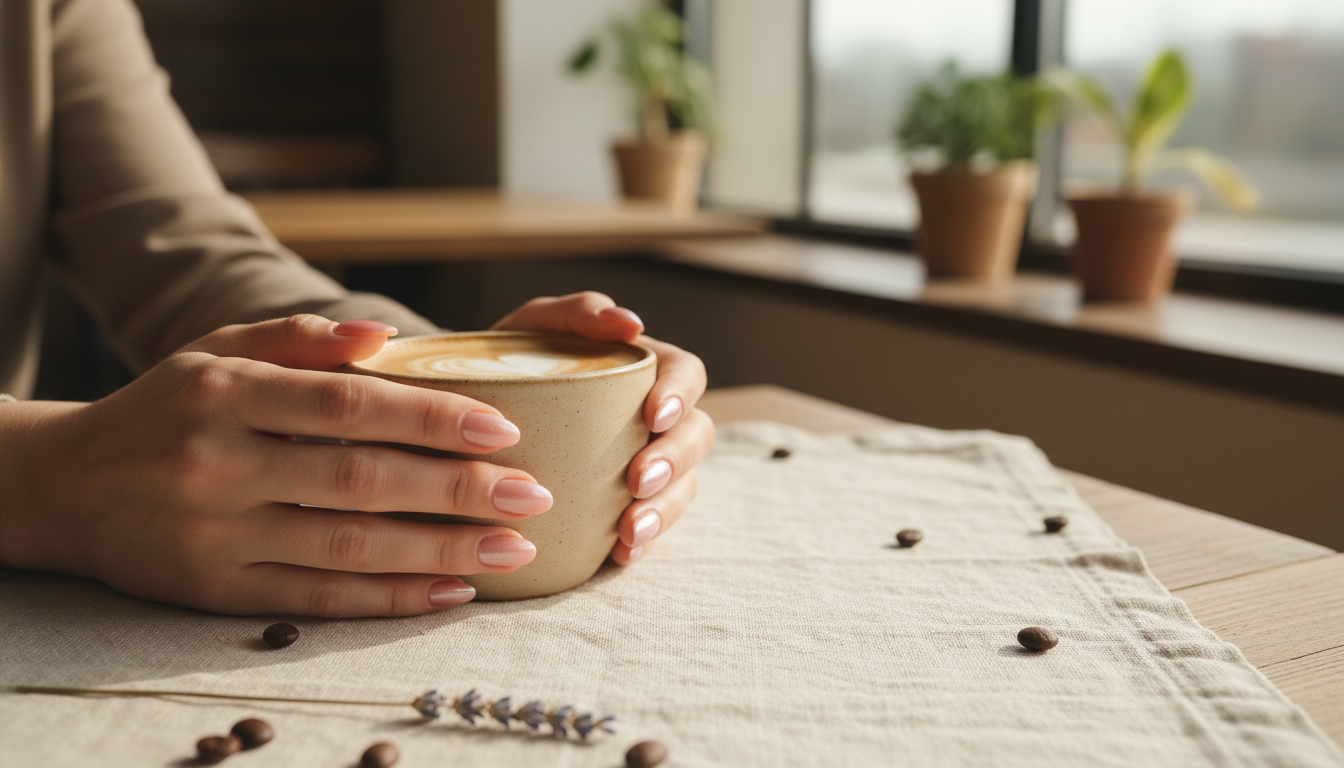Soft glazed donut nails with a subtle milky shine — minimalist and glossy manicure inspired by the Hailey Bieber nail trend.