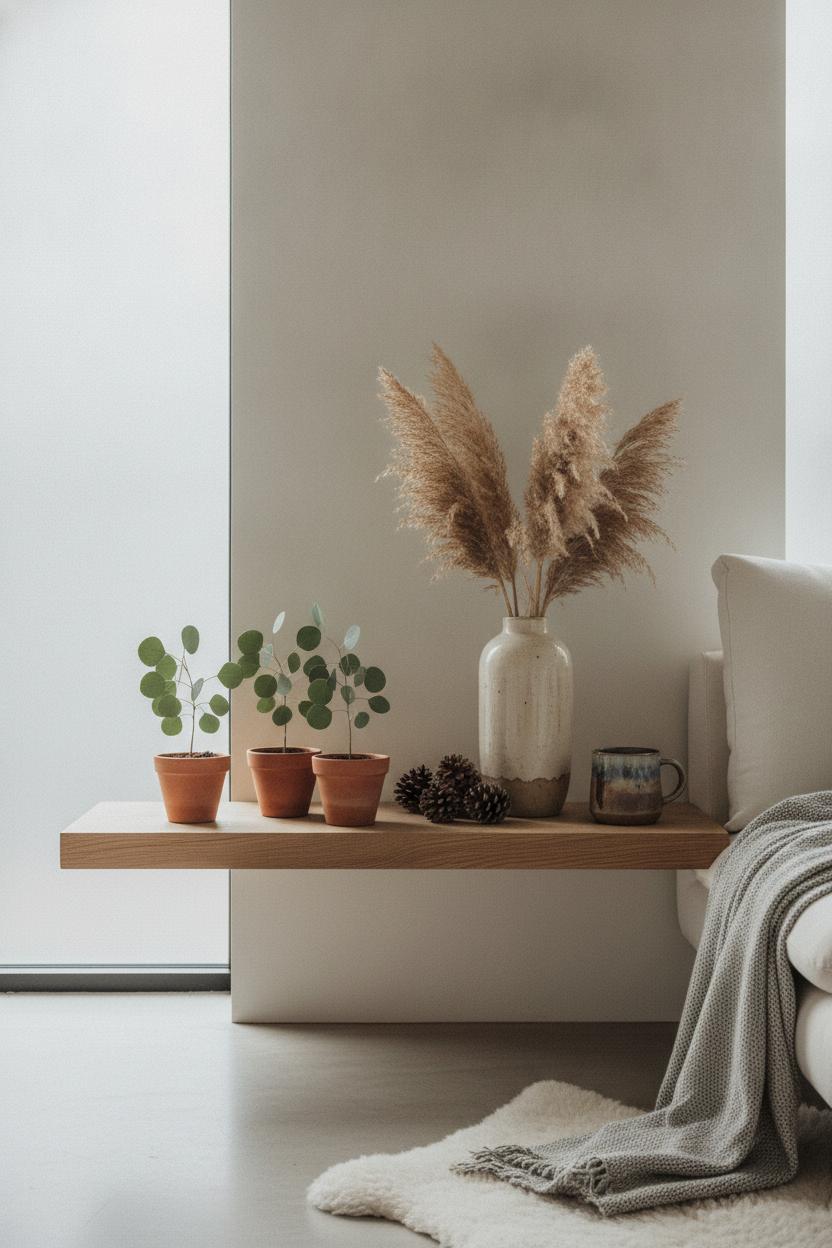 Scandinavian hygge living room decor ideas with greige walls, linen sofa, jute rug, and warm afternoon light